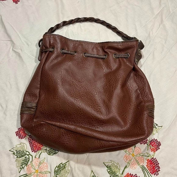 Vintage Levi's Western Mocha Brown Faux Leather Drawstring Handbag Bucket Purse - Picture 2 of 12